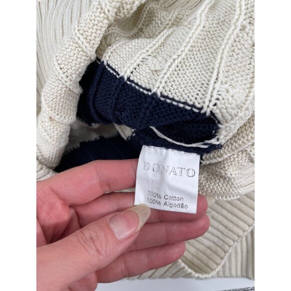 Donato Mens Large Cable Knit Cotton Sweater Striped Navy Cream Crewneck Nautical - Picture 4 of 8